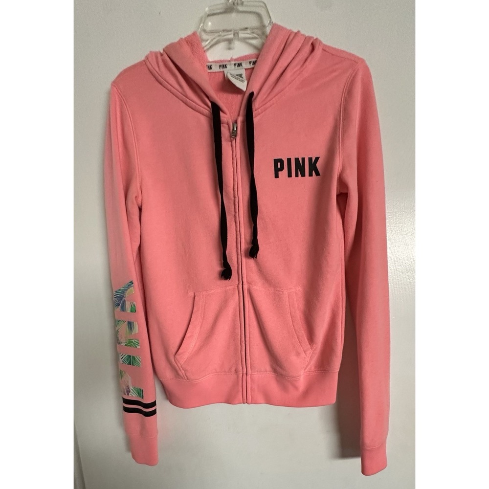 Victoria's Secret PINK Neon‎ Coral Sweatshirt Hoodie Flowers XS 2015